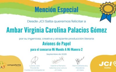 JCI Salta awarded a Special Mention to Ambar Virginia Carolina Palacios Gomez, from Chaco Argentina, for her outstanding participation in My World My Way 2