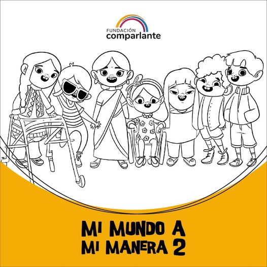 Imagen de personajes niños de #MiMundoAMiManera. Logotipo Fundación Comparlante