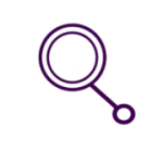 Icon of a magnifying glass in purple.