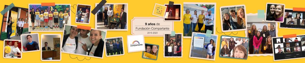 Collage con distintas fotografías de integrantes de Comparlante, todos y todas ellas sonriendo a cámara. Se encuentra Lelio Sánchez, Lorena Julio, Sebastian Flores, Roberto Jaramillo, entre muchas más personas.