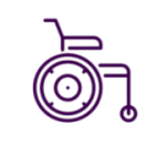 Icono de silla de ruedas en color morado.