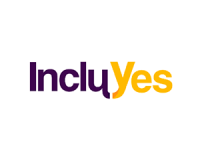 Logo of IncluYes over a white background. The letters of "Inclu" in purple and the letters of "Yes" in yellow.